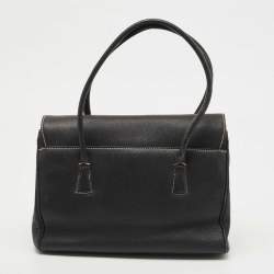 Pre Owned Salvatore Ferragamo Black Leather Gancini Flap Shoulder Bag