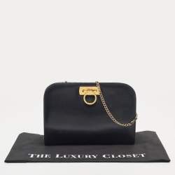 Pre Owned Salvatore Ferragamo Dark Blue Leather Chain Bag
