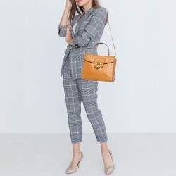 Salvatore Ferragamo Mustard Leather Kelly Top Handle Bag
