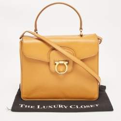 Salvatore Ferragamo Mustard Leather Kelly Top Handle Bag