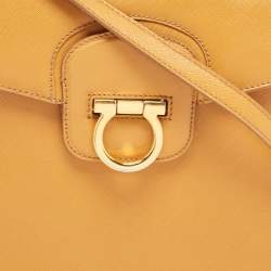 Salvatore Ferragamo Mustard Leather Kelly Top Handle Bag