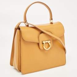 Salvatore Ferragamo Mustard Leather Kelly Top Handle Bag
