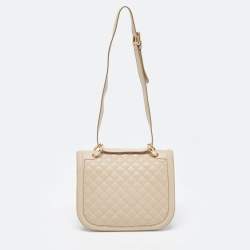 Pre Owned Salvatore Ferragamo Beige Quilted Leather Flap Shoulder Bag