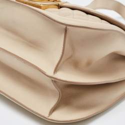 Pre Owned Salvatore Ferragamo Beige Quilted Leather Flap Shoulder Bag