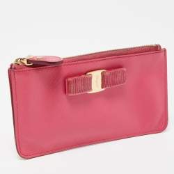 Salvatore Ferragamo Fuchsia Leather Bow Zip Coin Purse