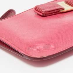 Salvatore Ferragamo Fuchsia Leather Bow Zip Coin Purse