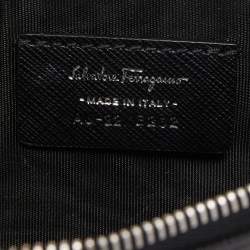 Pre Owned Salvatore Ferragamo Black Leather Gancio Wristlet Zip Pouch