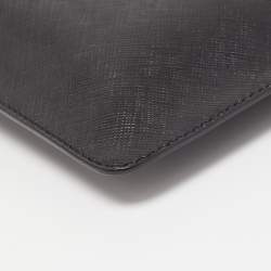 Pre Owned Salvatore Ferragamo Black Leather Gancio Wristlet Zip Pouch