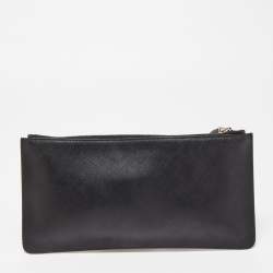 Pre Owned Salvatore Ferragamo Black Leather Gancio Wristlet Zip Pouch