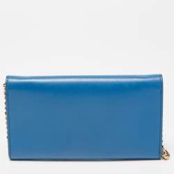 Salvatore Ferragamo Blue Leather Vara Bow Wallet on Chain