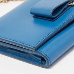 Salvatore Ferragamo Blue Leather Vara Bow Wallet on Chain
