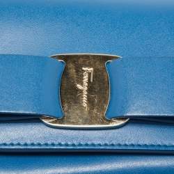 Salvatore Ferragamo Blue Leather Vara Bow Wallet on Chain