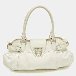 Pre Owned Salvatore Ferragamo White Leather Marisa Hobo