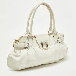 Pre Owned Salvatore Ferragamo White Leather Marisa Hobo