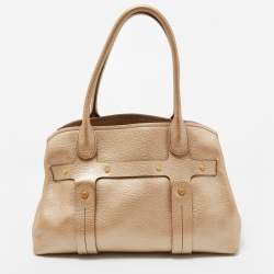 Pre Owned Salvatore Ferragamo Gold Leather Satchel