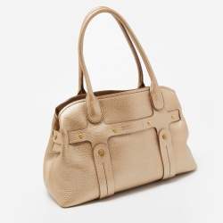 Pre Owned Salvatore Ferragamo Gold Leather Satchel