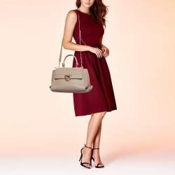 Pre Owned Salvatore Ferragamo Dark Beige Gancini Flap Top Handle Bag