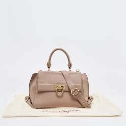 Pre Owned Salvatore Ferragamo Dark Beige Gancini Flap Top Handle Bag