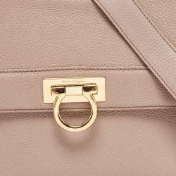 Pre Owned Salvatore Ferragamo Dark Beige Gancini Flap Top Handle Bag