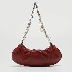 Pre Owned Salvatore Ferragamo Brown Leather Chain Pochette