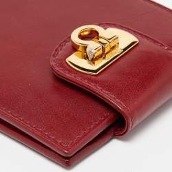 Pre Owned Salvatore Ferragamo Burgundy Leather Gancini Flap Compact Wallet