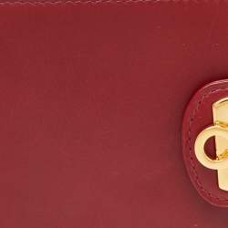 Pre Owned Salvatore Ferragamo Burgundy Leather Gancini Flap Compact Wallet