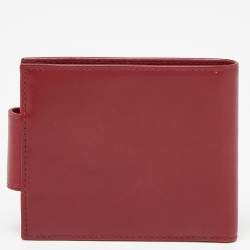 Pre Owned Salvatore Ferragamo Burgundy Leather Gancini Flap Compact Wallet