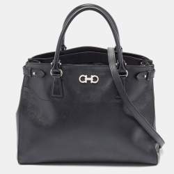 Pre Owned Salvatore Ferragamo Black Leather Large Beky Tote