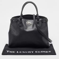Pre Owned Salvatore Ferragamo Black Leather Large Beky Tote