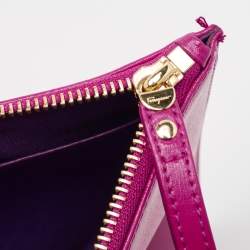 Pre Owned Salvatore Ferragamo Pink Leather Gancini Embossed Wristlet Zip Pouch