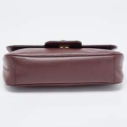 Pre Owned Salvatore Ferragamo Burgundy Leather Gancini Flap Chain Shoulder Bag