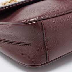 Pre Owned Salvatore Ferragamo Burgundy Leather Gancini Flap Chain Shoulder Bag
