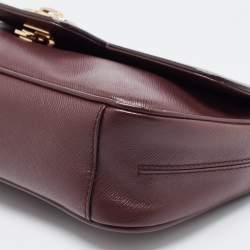 Pre Owned Salvatore Ferragamo Burgundy Leather Gancini Flap Chain Shoulder Bag