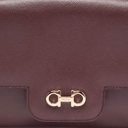 Pre Owned Salvatore Ferragamo Burgundy Leather Gancini Flap Chain Shoulder Bag