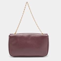Pre Owned Salvatore Ferragamo Burgundy Leather Gancini Flap Chain Shoulder Bag