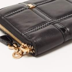 Pre Owned Salvatore Ferragamo Black Leather Square Quilt Zip Around Wallet