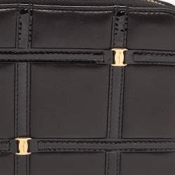 Pre Owned Salvatore Ferragamo Black Leather Square Quilt Zip Around Wallet