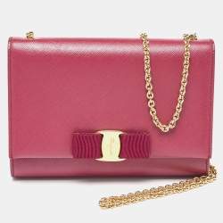 Salvatore Ferragamo Dark Pink Leather Vara Bow Chain Bag Salvatore