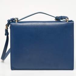 Pre Owned Salvatore Ferragamo Navy Blue Leather Gancio Lock Shoulder Bag