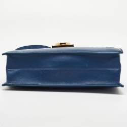 Pre Owned Salvatore Ferragamo Navy Blue Leather Gancio Lock Shoulder Bag