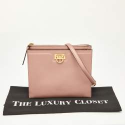 Pre Owned Salvatore Ferragamo Pink Leather Trifolio Crossbody Bag