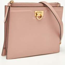 Pre Owned Salvatore Ferragamo Pink Leather Trifolio Crossbody Bag