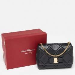Pre Owned Salvatore Ferragamo Black Quilted Leather Miss Vara Shoulder Bag