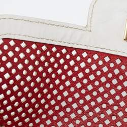 Pre Owned Salvatore Ferragamo Off White Leather Perforated Shoulder bag