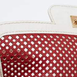 Pre Owned Salvatore Ferragamo Off White Leather Perforated Shoulder bag