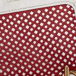 Pre Owned Salvatore Ferragamo Off White Leather Perforated Shoulder bag