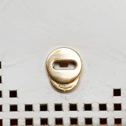 Pre Owned Salvatore Ferragamo Off White Leather Perforated Shoulder bag