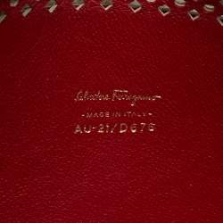 Pre Owned Salvatore Ferragamo Off White Leather Perforated Shoulder bag