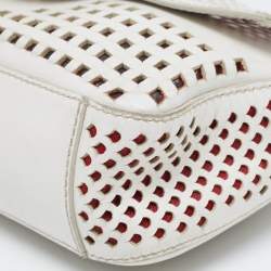 Pre Owned Salvatore Ferragamo Off White Leather Perforated Shoulder bag