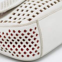 Pre Owned Salvatore Ferragamo Off White Leather Perforated Shoulder bag